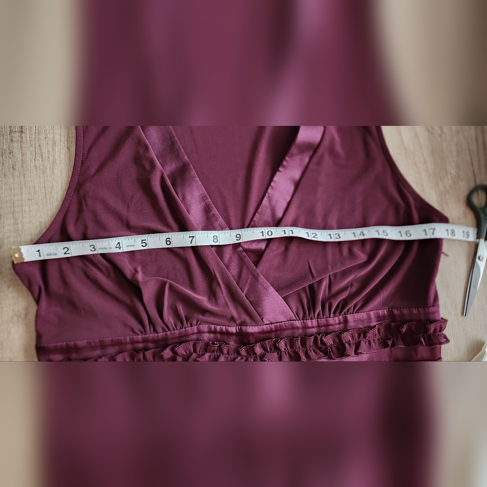 Y2K Daisy Fuentes Moda Burgundy Midi Dress Large Empire Waist Cocktail - Picture 6 of 7